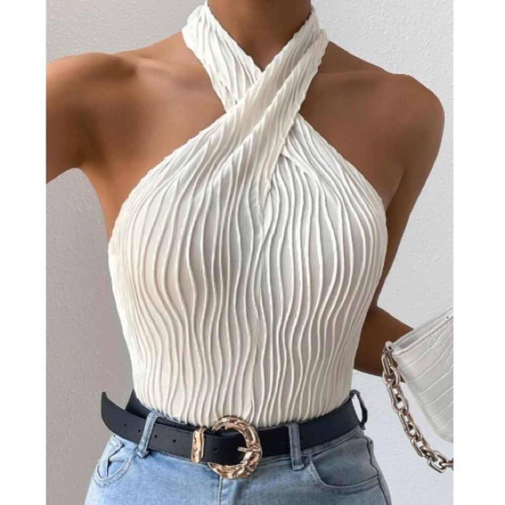 Luxe crisscross front halter top
